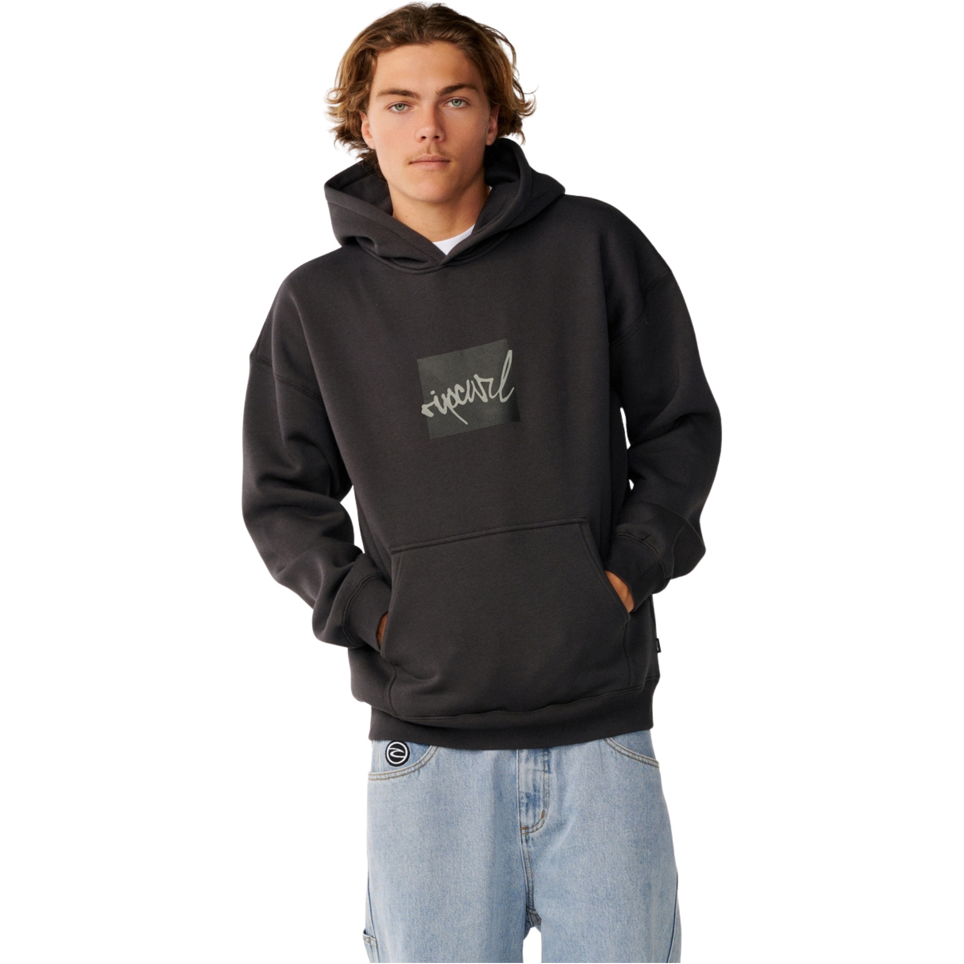2026 Rip Curl Mens Rip Script Icon Hoodie 0F7MFL - Washed Black